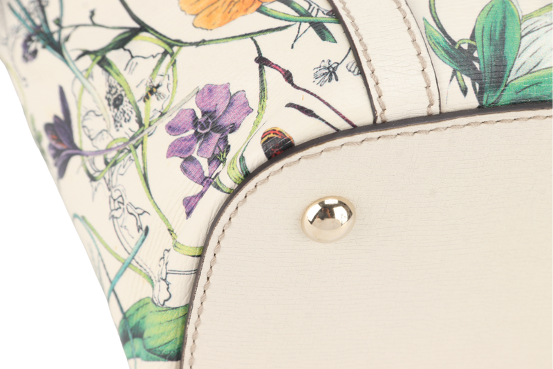 GUCCI FLORA TOTE WHITE LEATHER SILVER HARDWARE NO DUST COVER