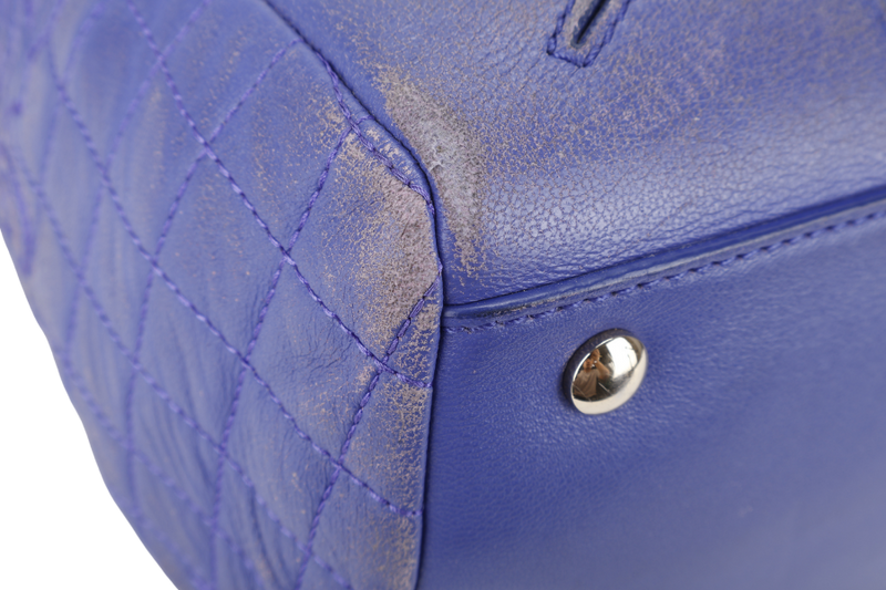VERSACE PURPLE QUILTED LEATHER ELETTRA VANITAS TOTE GOLD HARDWARE WITH DUST COVER