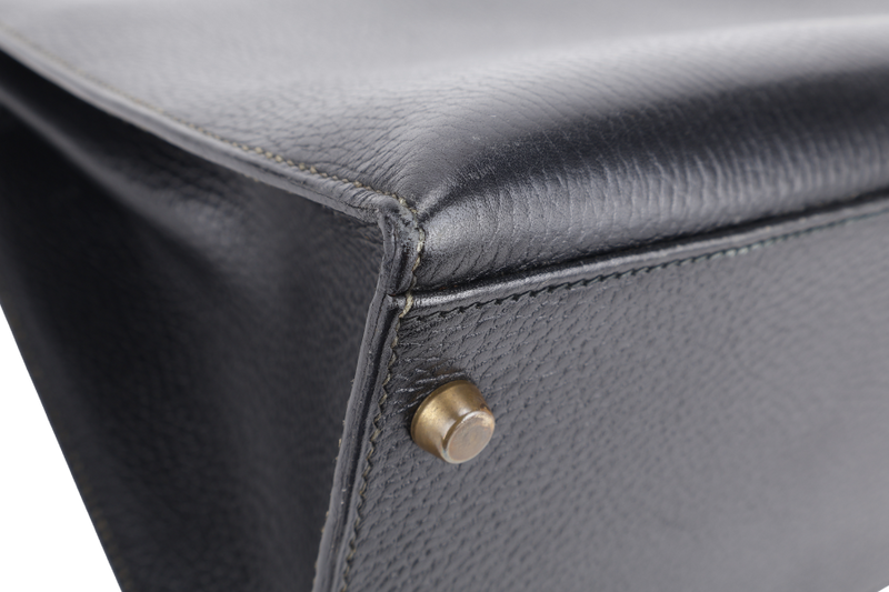 HERMES KELLY SELLIER 35 STAMP T CIRCLE (YEAR 1990) NOIR ARDENNES LEATHER GOLD HARDWARE WITH STRAPS, PADLOCK&KEYS AND DUST COVER