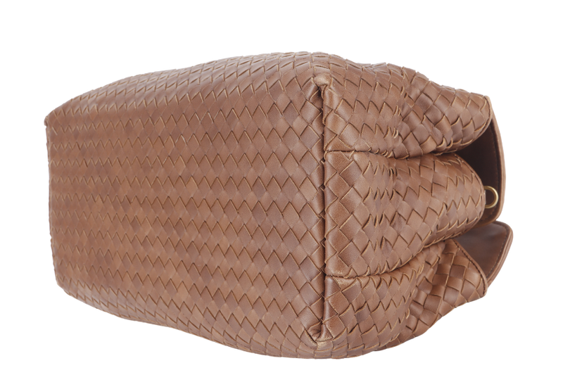 BOTTEGA VENETA WOMAN BOSTON BAG MEDIUM BROWN LEATHER GOLD HARDWARE WITH DUST COVER