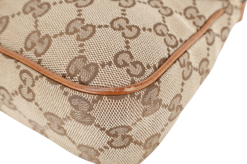 GUCCI VINTAGE BEIGE AND BROWN GG CANVAS MARRAKECH EVENING BAG GOLD HARDWARE WITH DUST COVER