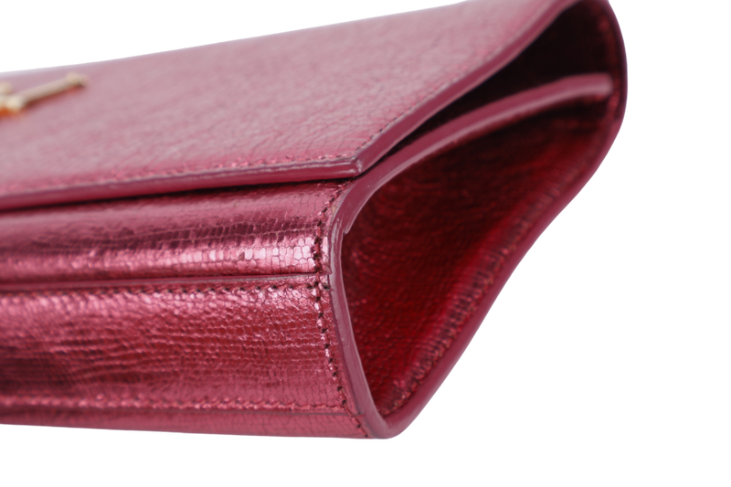 YVES SAINT LAURENT (YSL) METALLIC PINK LEATHER CASSANDRE CLUTCH WITH DUST COVER