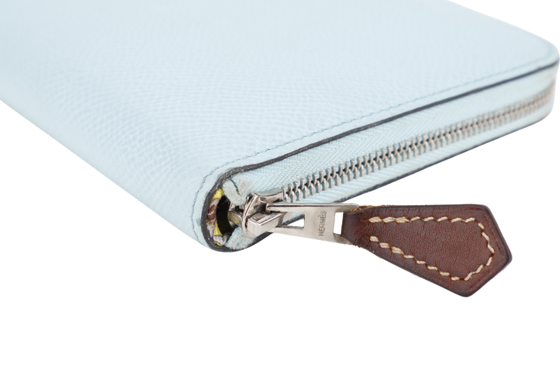 HERMES AZAP LONG WALLET BLEU ATOLL EPSOM LEATHER SILVER HARDWARE WITH BOX