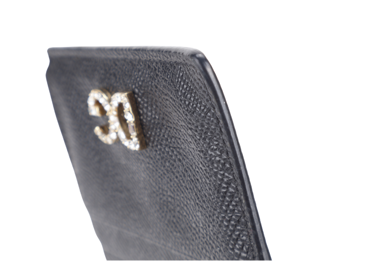 DOLCE & GABBANA BLACK GRAINED LEATHER CARDHOLDER GOLD HARDWARE WITH CARD AND BOX