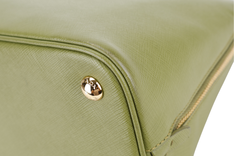 PRADA LIME GREEN SAFFIANO LUX LEATHER (BL0837) PROMENADE SATCHEL GOLD HARDWARE WITH STRAPS ,CARD AND DUST COVER