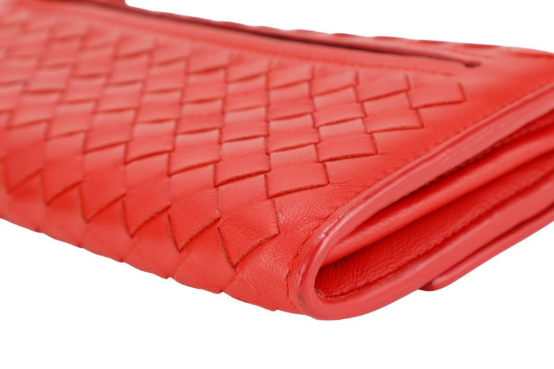 BOTTEGA VENETA CONTINENTAL FLAP WALLET RED INTRECCIATO LEATHER WITH DUST COVER AND BOX