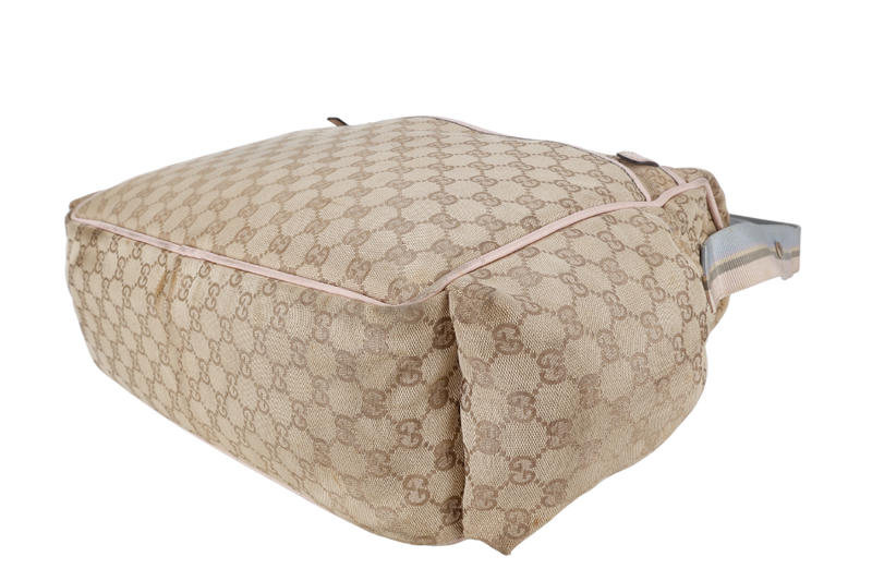 GUCCI DIAPER BAG 123326.002058 LARGE BEIGE & PINK GG MONOGRAM CANVAS GOLD HARDWARE WITH DUST COVER