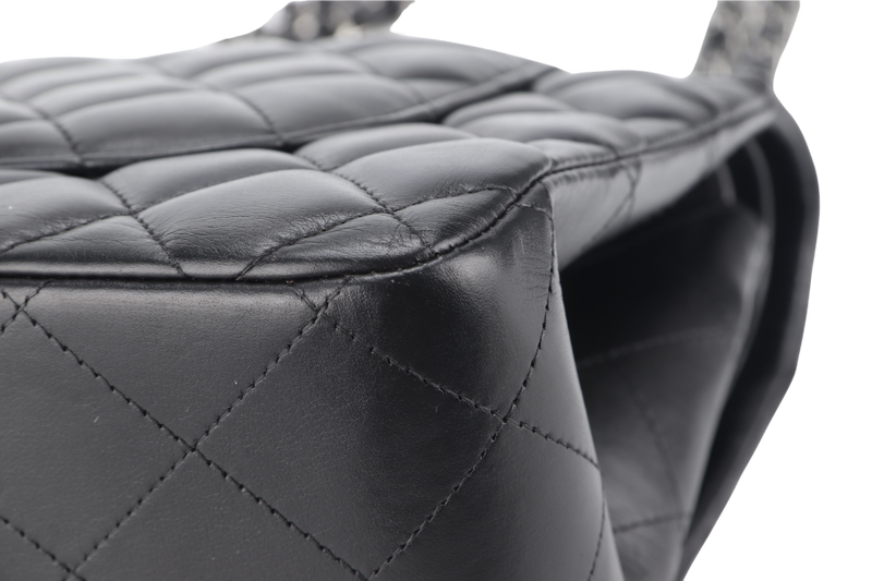 CHANEL CLASSIC FLAP JUMBO BLACK LAMBSKIN SILVER HARDWARE (1879xxxx) NO CARD, WITH DUST COVER AND BOX