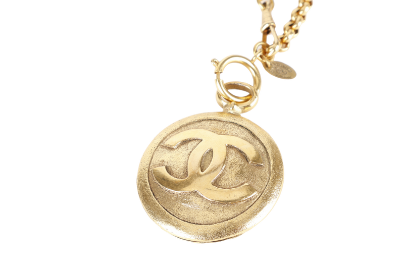 CHANEL GOLD CC PENDANT NECKLACE GOLD PLATED 119g