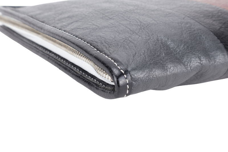 BALENCIAGA STRIPE CLUTCH BLACK, GREY, RED CALF LEATHER SILVER HARDWARE WITH DUST COVER