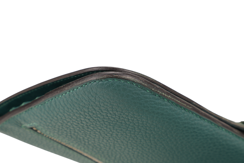 HERMES DOGON PORTEFEUILLE WALLET STAMP R SQUARE (YEAR 2014) VERT FONCE TOGO LEATHER SILVER HARDWARE WITH BOX