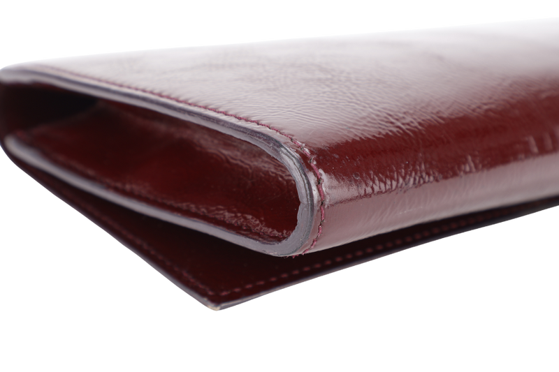 YSL BELLE DE JOUR BURGUNDY CRACKING PATENT CLUTCH NO DUST COVER