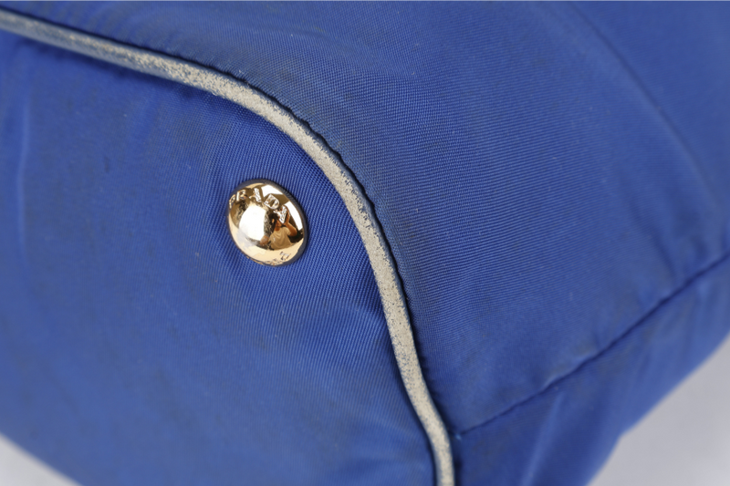 PRADA BR4997 SHOULDER TOTE BAG BLUETTE TESSUTO SAFFIANO GOLD HARDWARE WITH CHARM, CARD AND NO DUST COVER
