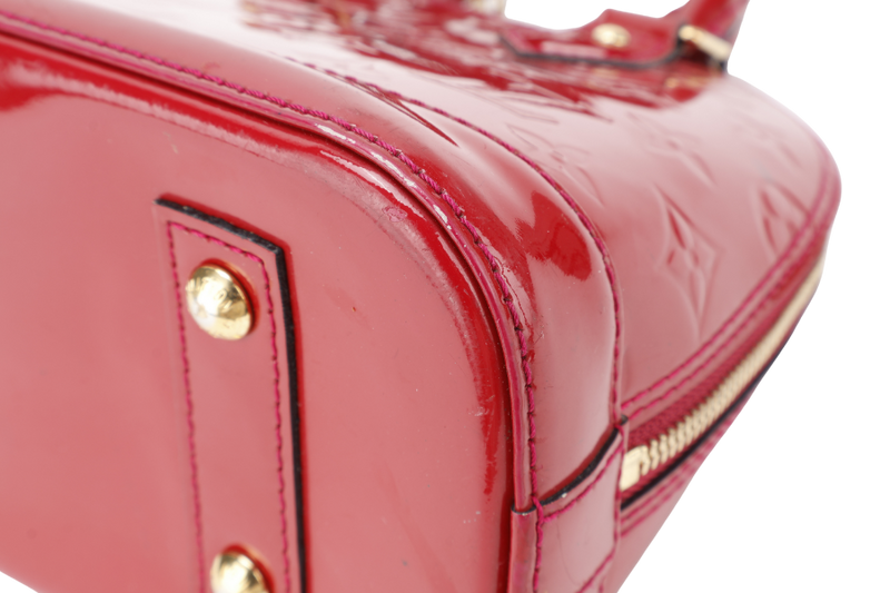 LOUIS VUITTON ALMA BB RED VERNIS WITH GOLD HARDWARE, STRAPS AND NO DUST COVER