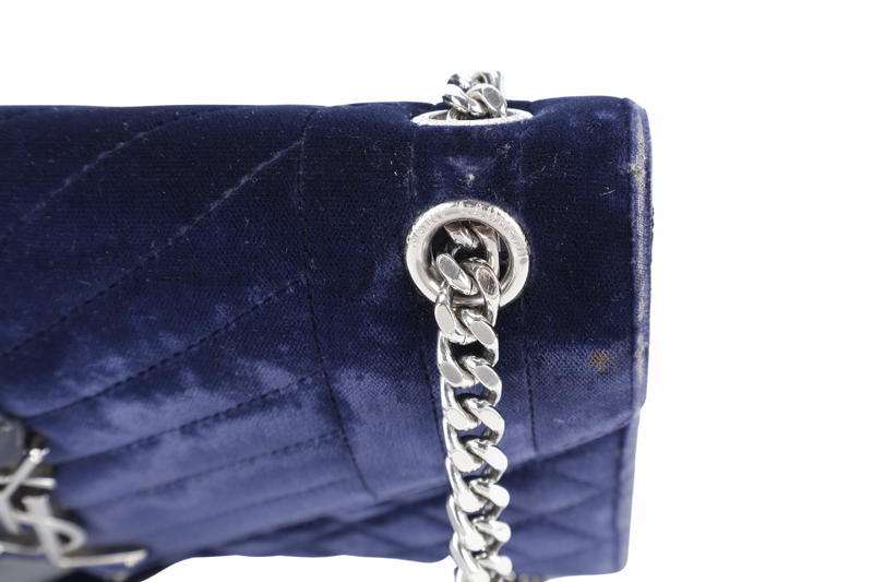 YVES SAINT LAURENT (YSL) SULPICE CROSSBODY NAVY SUEDE LEATHER BAG SILVER HARDWARE NO DUST COVER