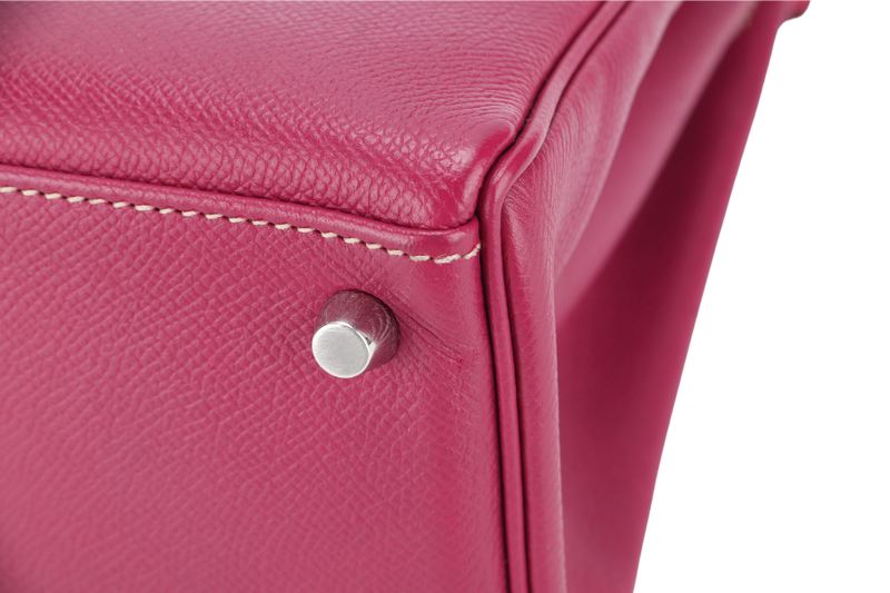 HERMES KELLY 28 CANDY VERSO TOSCA AND ROSE TYRIEN COLOR EPSOM SILVER HARDWARE STAMP O (YEAR 2011) WITH KEYS, LOCK, STRAP AND DUST COVER
