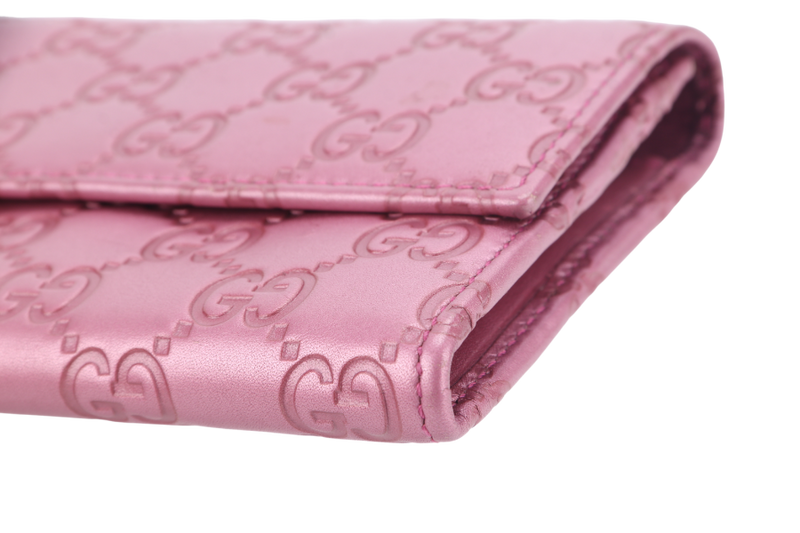 GUCCI GUCCISIMA HEART CHARM PINK LEATHER LONG WALLET GOLD HARDWARE WITH DUST COVER