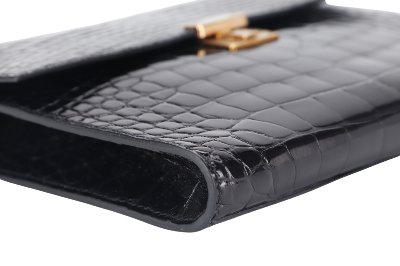 HERMES CLIC 16 BLACK SHINY ALLIGATOR STAMP Y (YEAR 2020) RGHW WITH STRAP WITH DUST COVER