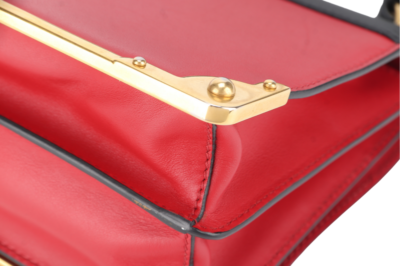 PRADA CAHIER SHOULDER BAG RED, BLACK SAFFIANO LEATHER NO DUST COVER