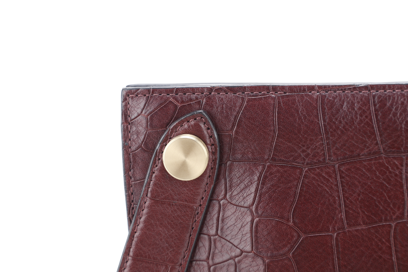 MULBERRY OXBLOOD EMBOSSED CROC LEATHER CLUTCH GOLD HARDWARE WITH DUST COVER