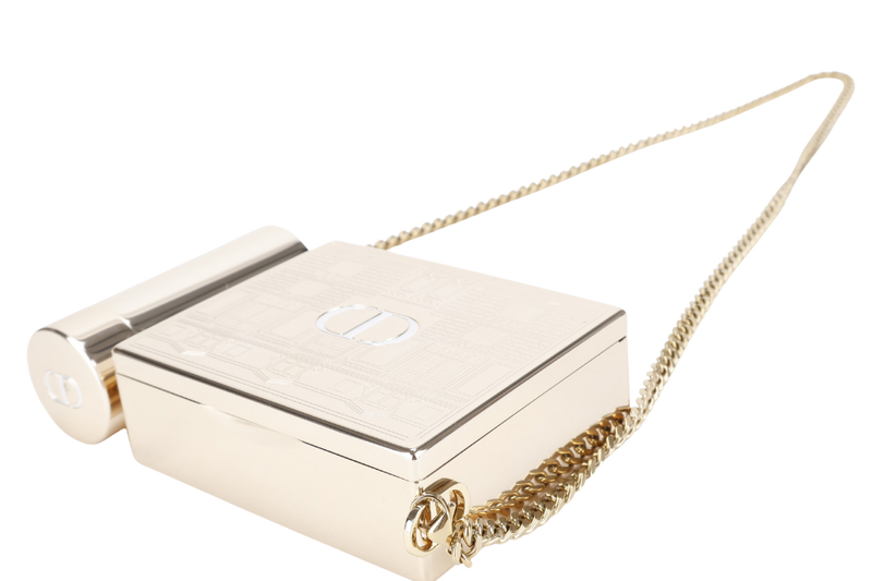 CHRISTIAN DIOR HOLIDAY LIMITED EDITION GOLD METAL MAKE UP CLUTCH CROSSBODY BAG GOLD HARDWARE WITH DUST COVER