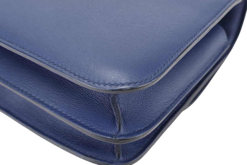HERMES CONSTANCE ELAN STAMP T (YEAR 2015) BLUE SAPPHIRE SWIFT LEATHER SILVER HARDWARE WITH DUST COVER