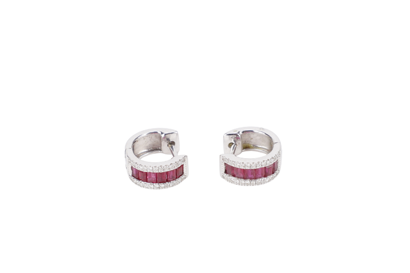 EARRINGS HOOPS 750WG WITH RUBY 3.0GM