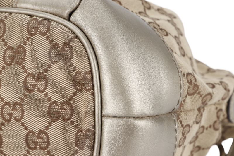 GUCCI SUKEY GG (247902) BEIGE CANVAS 2-WAY BAG SILVER HARDWARE WITH STRAP AND DUST COVER