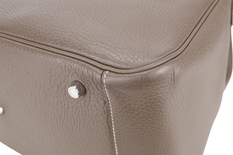 HERMES LINDY 34 STAMP R SQUARE (YEAR 2014) ETOUPE CLEMENCE LEATHER SILVER HARDWARE WITH DUST COVER