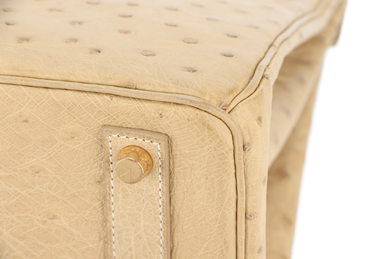 HERMES BIRKIN HAC 32 OSTRICH PARCHEMIN GOLD HARDWARE STAMP C (YEAR 1999) WITH KEYS, LOCK AND DUST COVER
