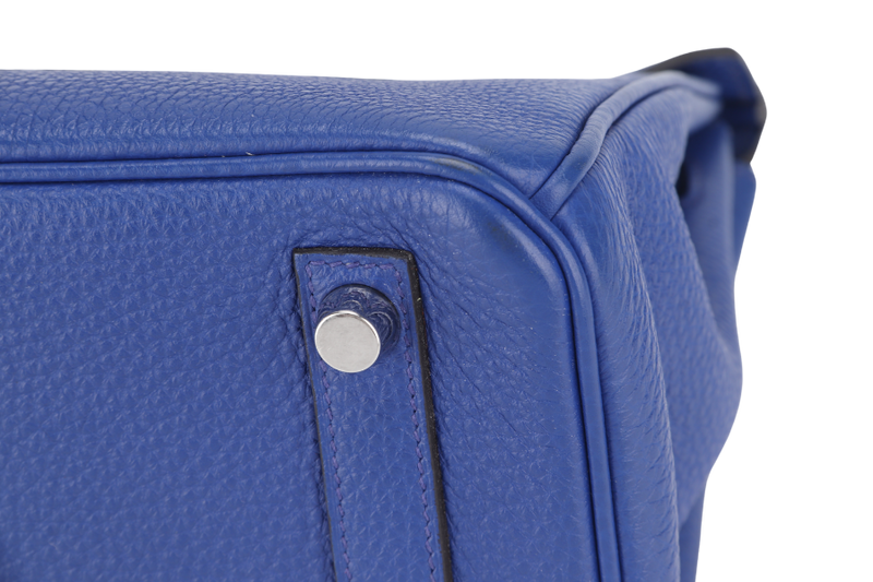 HERMES BIRKIN 25 BLUE ELECTRIC TOGO SILVER HARDWARE STAMP O (YEAR 2011) WITH KEYS, LOCK, DUST COVER AND RAINCOAT