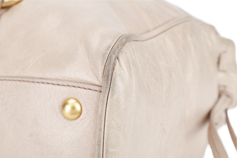 MIU MIU VITELLO LUX LARGE BEIGE BOWLER BAG GOLD HARDWARE WITH LEATHER STRAPS AND DUST COVER