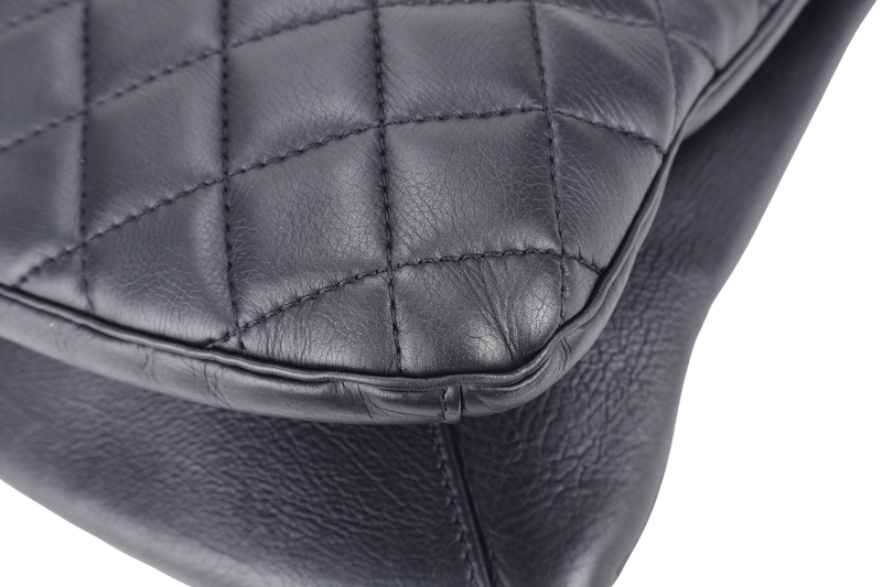 CHANEL QUILTED BLACK TOP HANDLE BAG (2194xxxx) RUTHENIUM HARDWARE WITH CARD AND DUST COVER