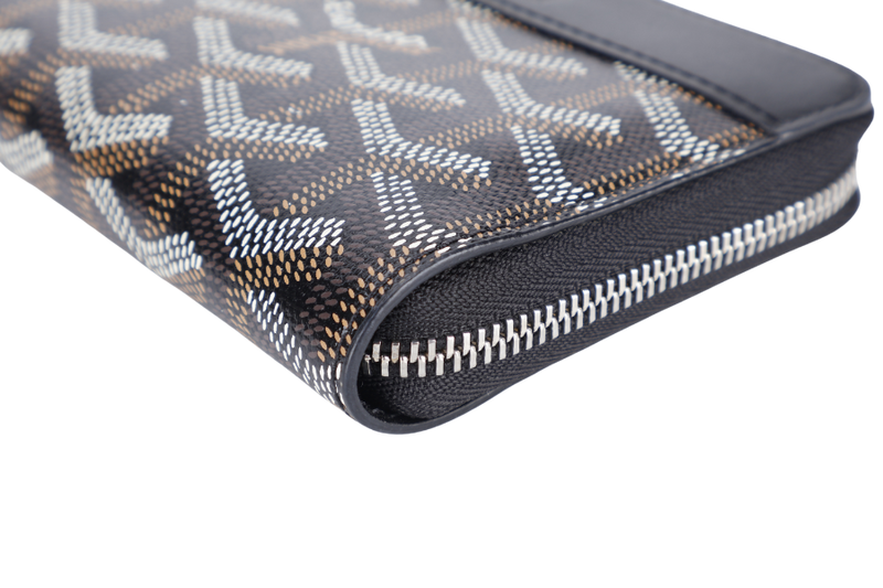 GOYARD MATIGNON ZIP AROUND MINI WALLET BLACK SILVER HARDWARE NO DUST COVER