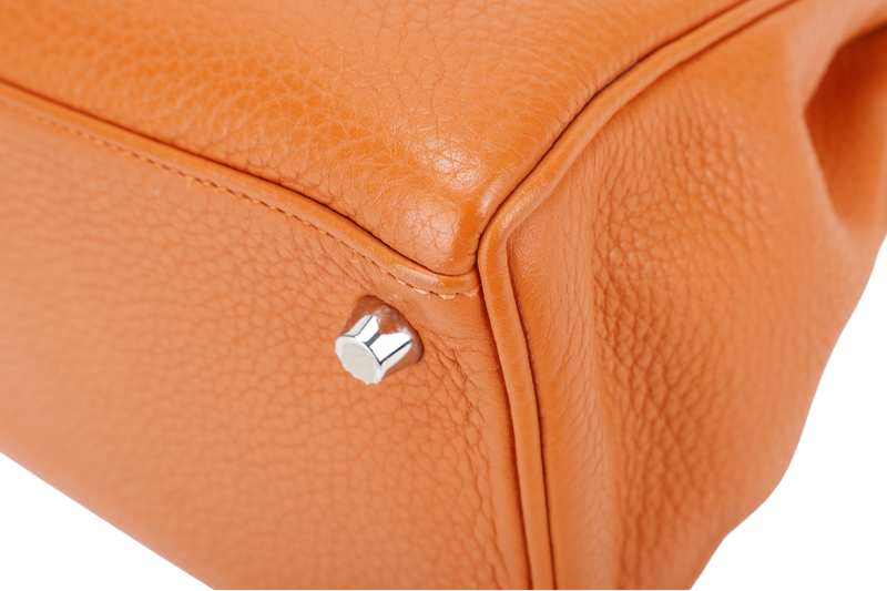 HERMES KELLY 28 RETOURNE ORANGE CLEMENCE LEATHER SILVER HARDWARE STAMP X (YEAR 2016) WITH LONG STRAP, LOCK&KEYS , DUST COVER, RAINCOAT AND BOX