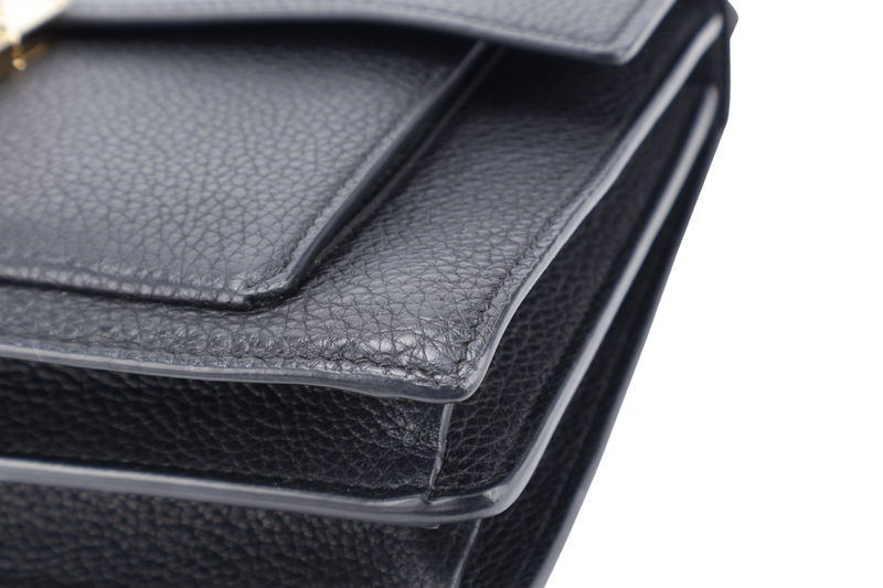 SALVATORE FERRAGAMO BLACK LEATHER GOLD HARDWARE WITH DUST COVER, BOX AND KEY POCHETTE