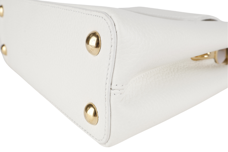 LOUIS VUITTON CAPUCINES BB SNOW WHITE CALFSKIN LEATHER GOLD HARDWARE WITH STRAPS AND DUST COVER