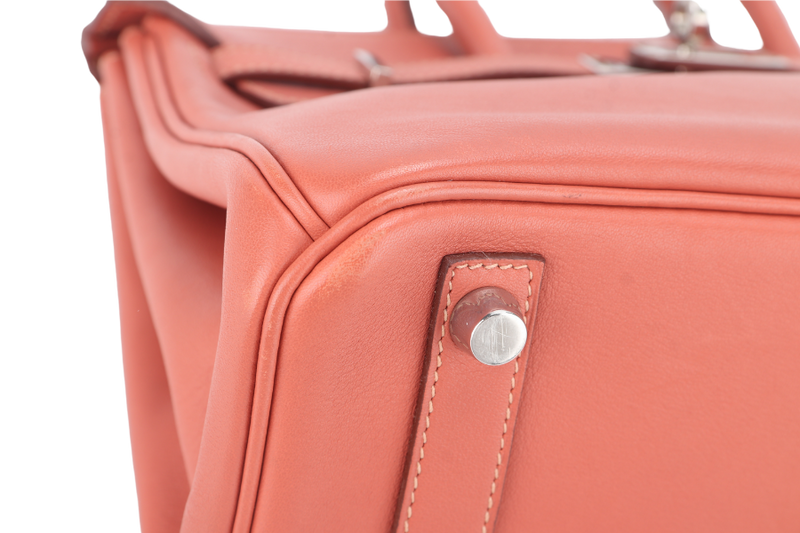 HERMES BIRKIN 25 ROSY PINK SWIFT LEATHER SILVER HARDWARE STAMP L (YEAR 2008) WITH LOCK, KEYS, NO DUST COVER