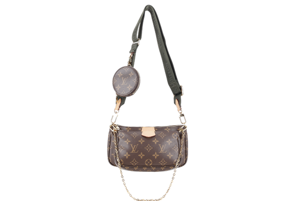 LOUIS VUITTON MULTI POCHETTE ACCESSOIRES KHAKI GREEN WITH DUST COVER AND BOX