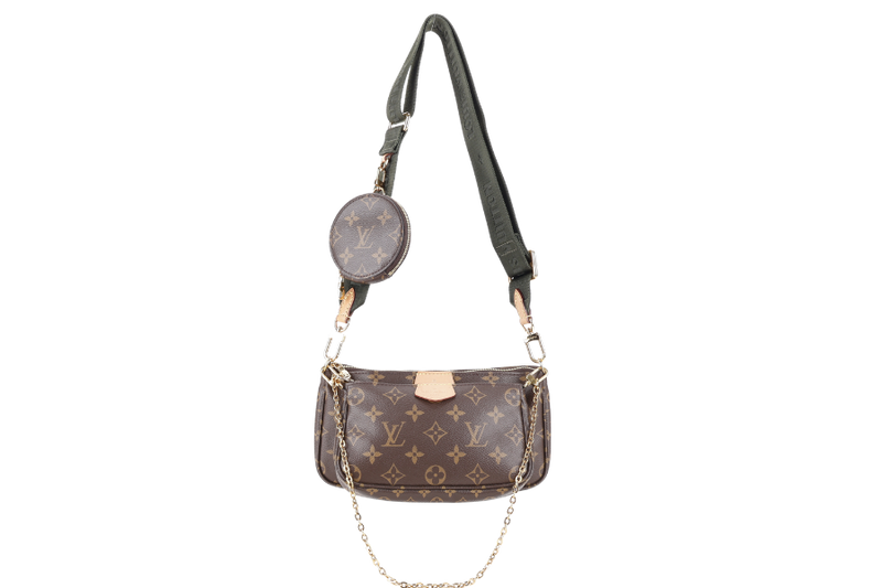 LOUIS VUITTON MULTI POCHETTE ACCESSOIRES KHAKI GREEN WITH DUST COVER AND BOX