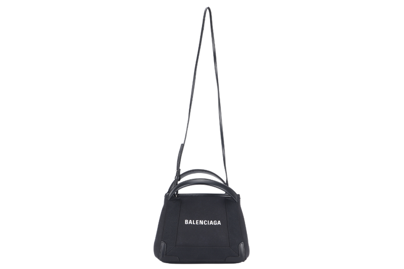 BALENCIAGA CABAS (390346) TWO WAY BAG xs BLACK CANVAS SILVER HARDWARE 1000.T.523147 WITH DUST COVER AND BOX