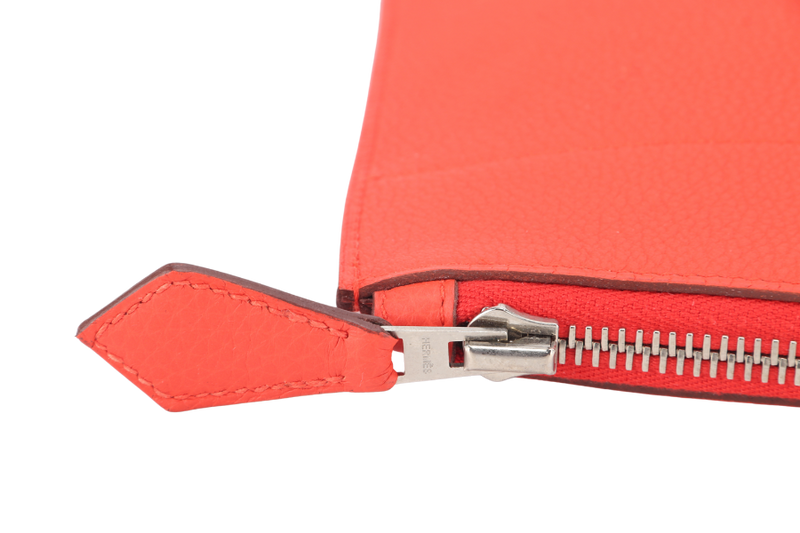 HERMES BAZAR CLUTCH EVERCOLOR POPPY ORANGE COLOR STAMP X (YEAR 2016) NO DUST COVER