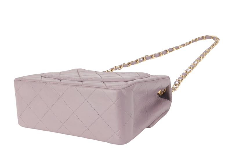 CHANEL VINTAGE CLASSIC FLAP MINI SQUARE (795xxxx) LILAC LAMBSKIN GOLD HARDWARE WITH CARD AND DUST COVER