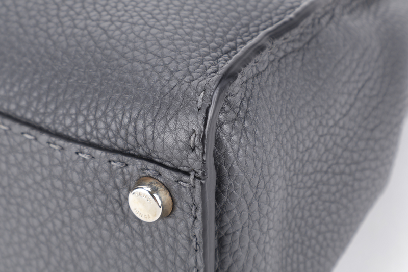 FENDI PEEKABOO ISEEU MEDIUM GREY LEATHER SILVER HARDWARE WITH STRAPS, DUST COVER AND RAINCOAT