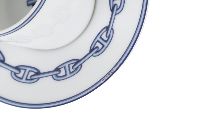 HERMES CHAINE D'ANCRE BLUE CERAMIC CUP AND SAUCER