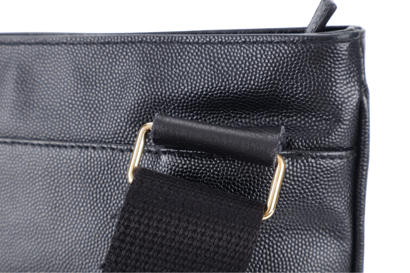 YVES SAINT LAURENT (YSL) FLAT MESSENGER BAG BLACK CALF LEATHER GOLD HARDWARE WITH CARD