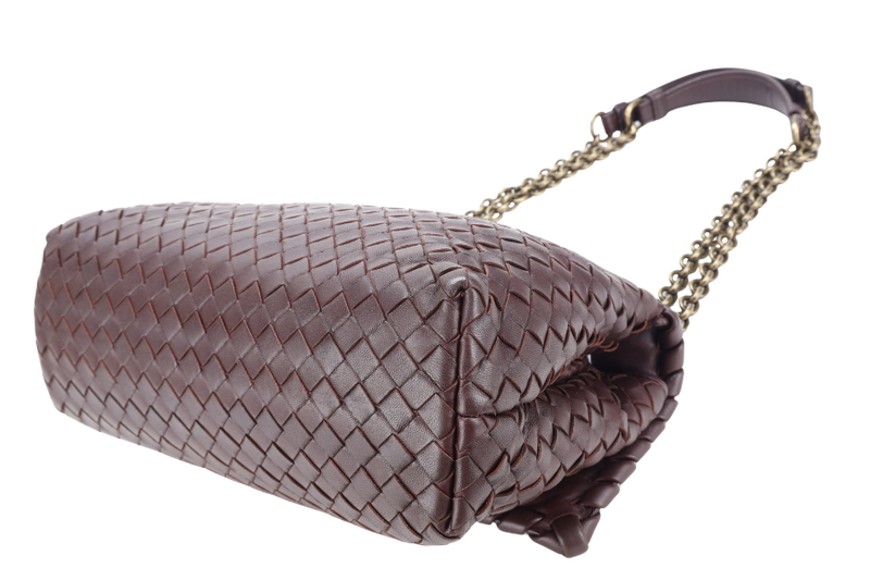 BOTTEGA VENETA NAPPA INTRECCIATO OLIMPIA SHOULDER BAG SMALL BROWN LEATHER GOLD HARDWARE NO DUST COVER