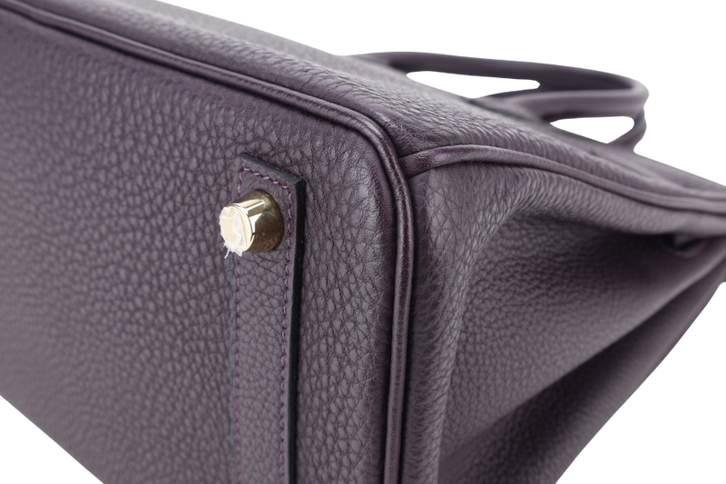 HERMES BIRKIN 25 STAMP T (YEAR 2015) RAISIN COLOR TOGO LEATHER GOLD HARDWARE WITH KEYS, LOCK AND DUST COVER