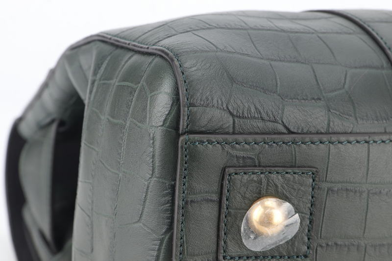 MULBERRY BAYSWATER NETTLE GREEN CROC EMBOSSED NAPPA LEATHER BAG GOLD HARDWARE WITH PADLOCK NO DUST COVER