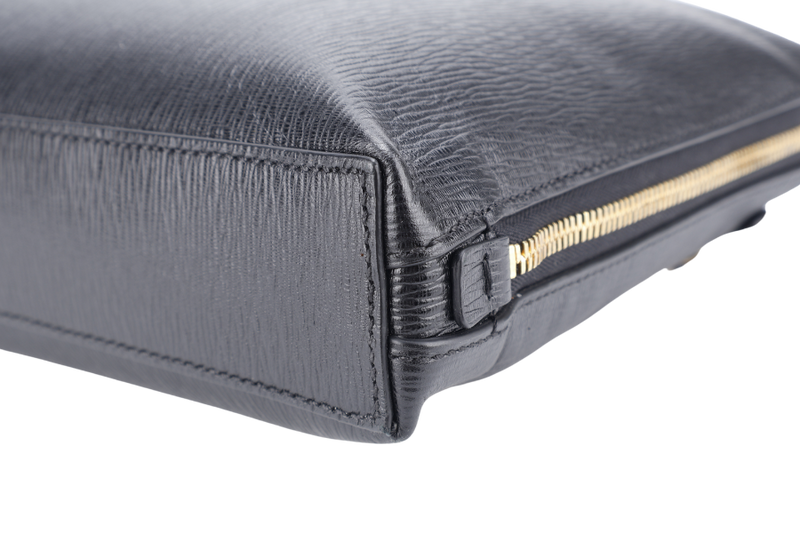 SALVATORE FERRAGAMO RIVIVAL 3.0 BLACK LEATHER BRIEFCASE GOLD HARDWARE NO DUST COVER